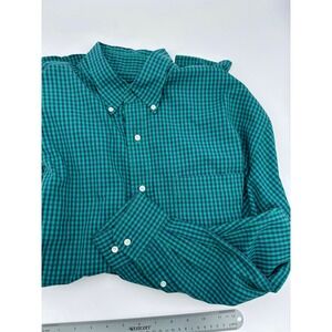 Lands' End Mens L Button Down‎ Shirt Long Sleeve Gingham Check Green Blue